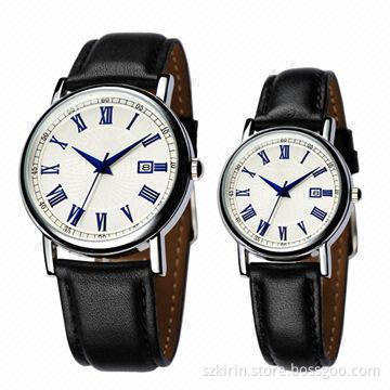 Pair Wristwatch, Alloy Case, Japan Quartz Movement with Calendar, PU Leather Strap